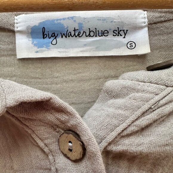 Big Water Blue Sky Top Textured Distressed Cotton 1/4 Button-Up Long Sleeve SM - Picture 6 of 7
